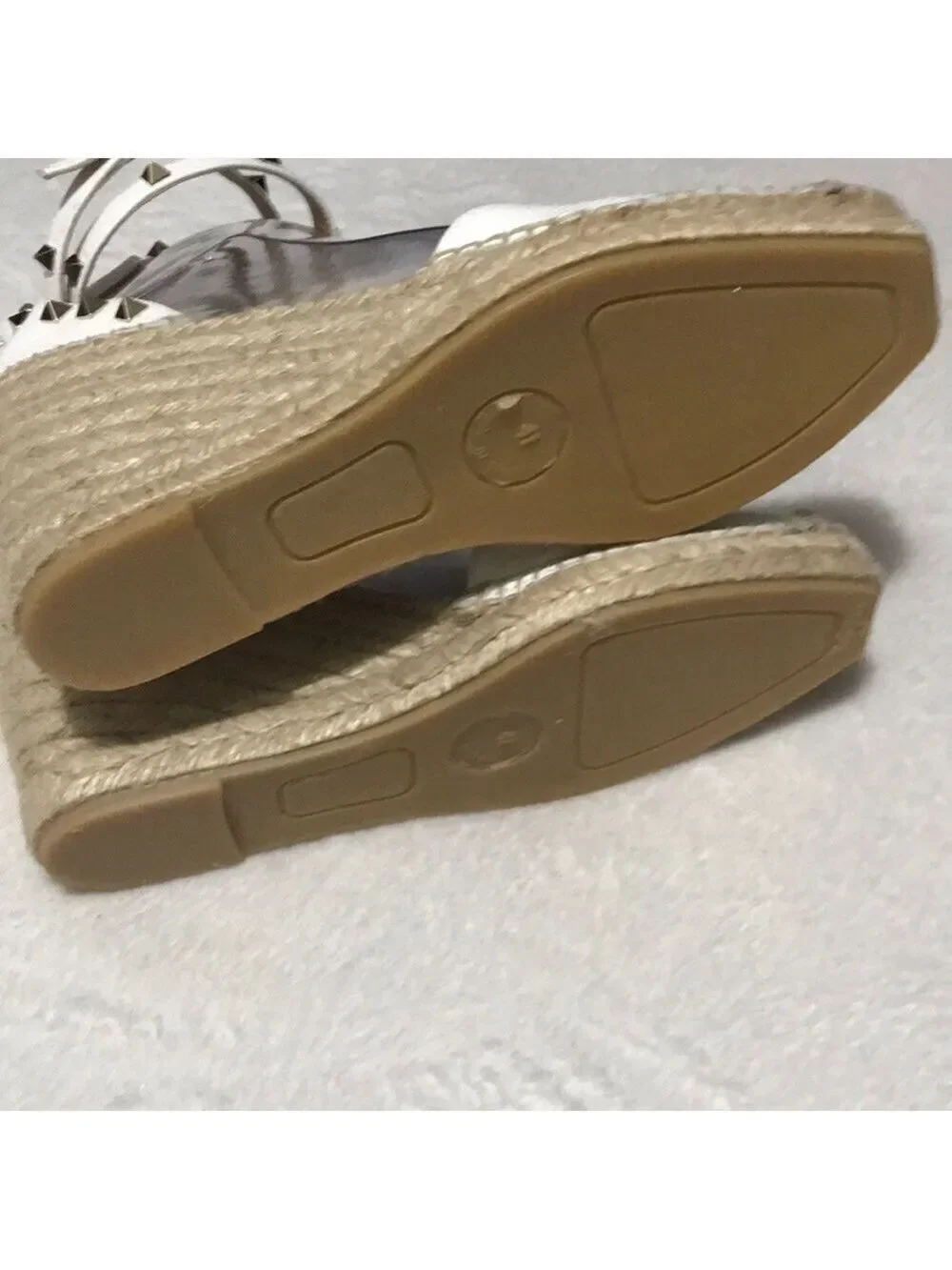 Anthropologie Maypol White Studded Ankle-Strap Wedge Espadrilles Sz 9M
